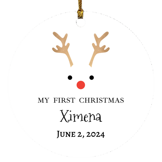 Personalized Baby’s First Christmas Reindeer Ornament – New Baby Christmas Gift – Family Keepsake