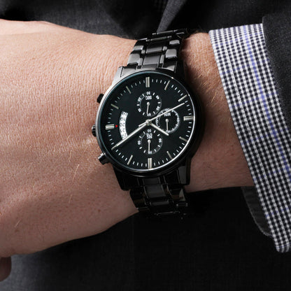 Personalized Engraved Black Chronograph Watch