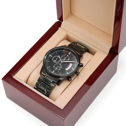 Personalized Engraved Black Chronograph Watch