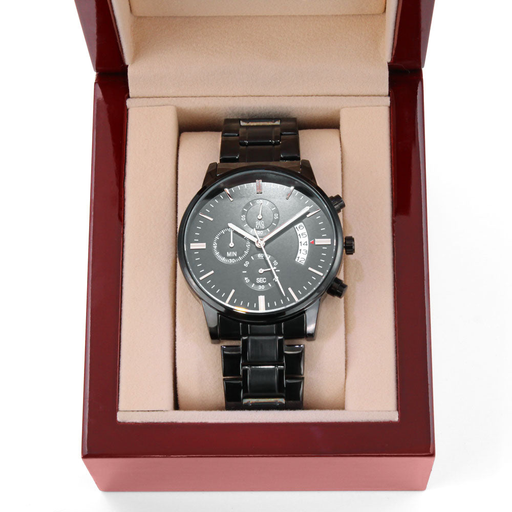 Personalized Engraved Black Chronograph Watch