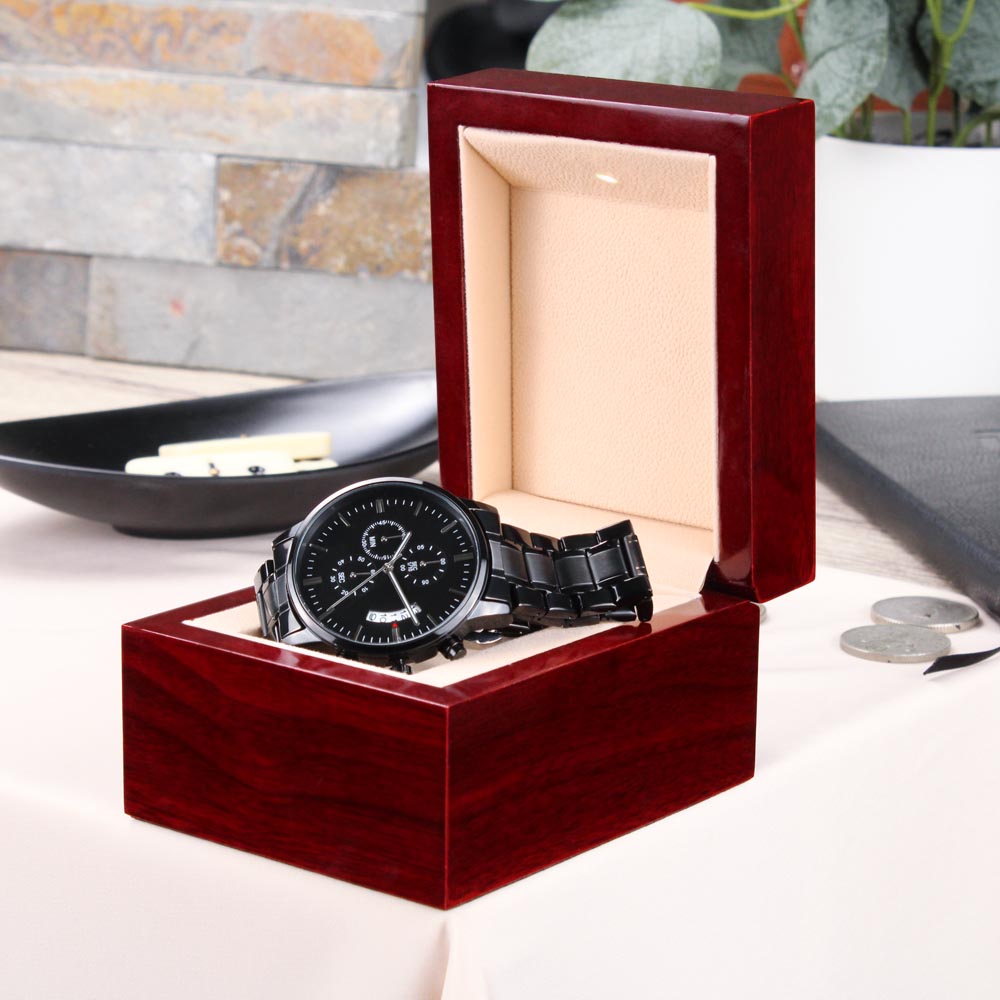 Personalized Engraved Black Chronograph Watch