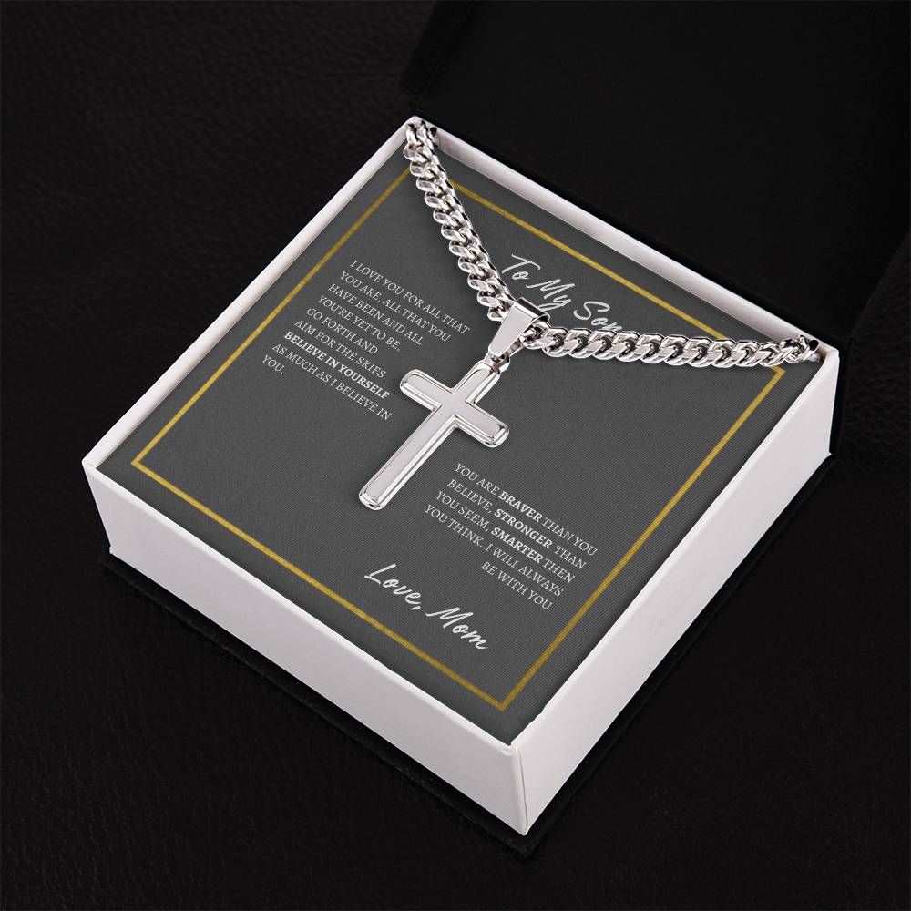 Cuban Chain with Artisan Cross Necklace | To Son From Mom