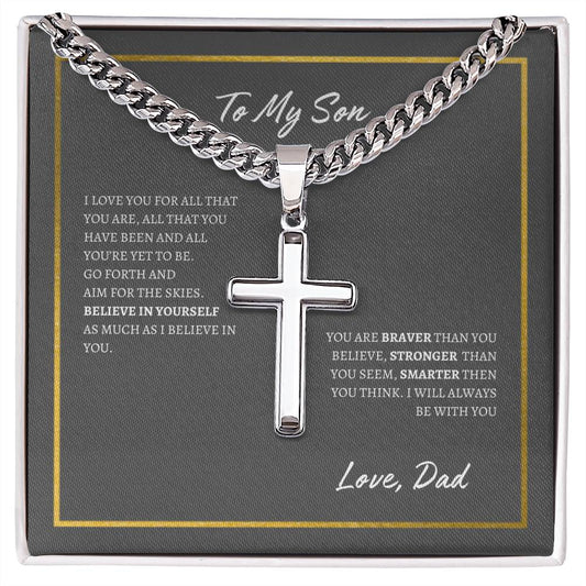 Cuban Chain with Artisan Cross Necklace | To Son From Dad