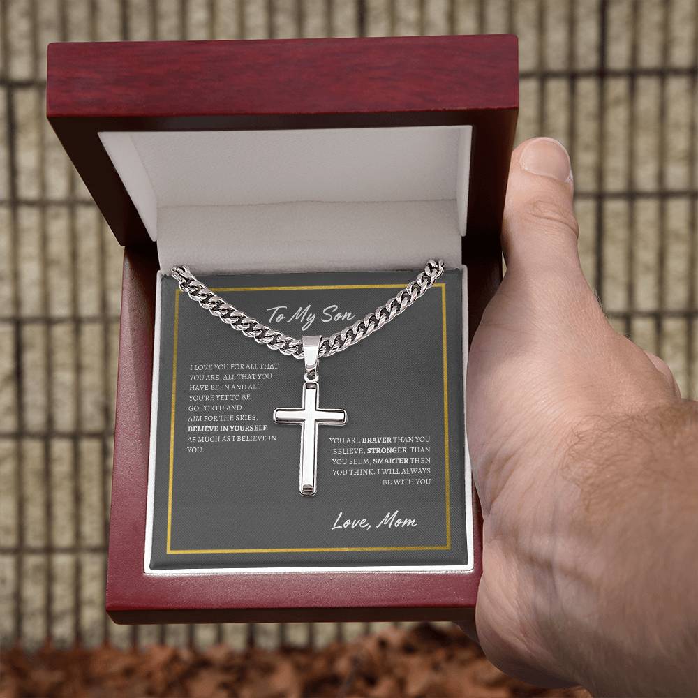 Cuban Chain with Artisan Cross Necklace | To Son From Mom