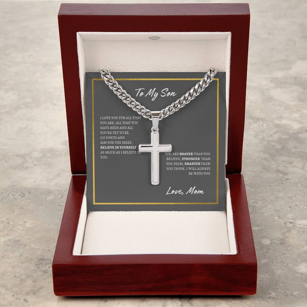 Cuban Chain with Artisan Cross Necklace | To Son From Mom