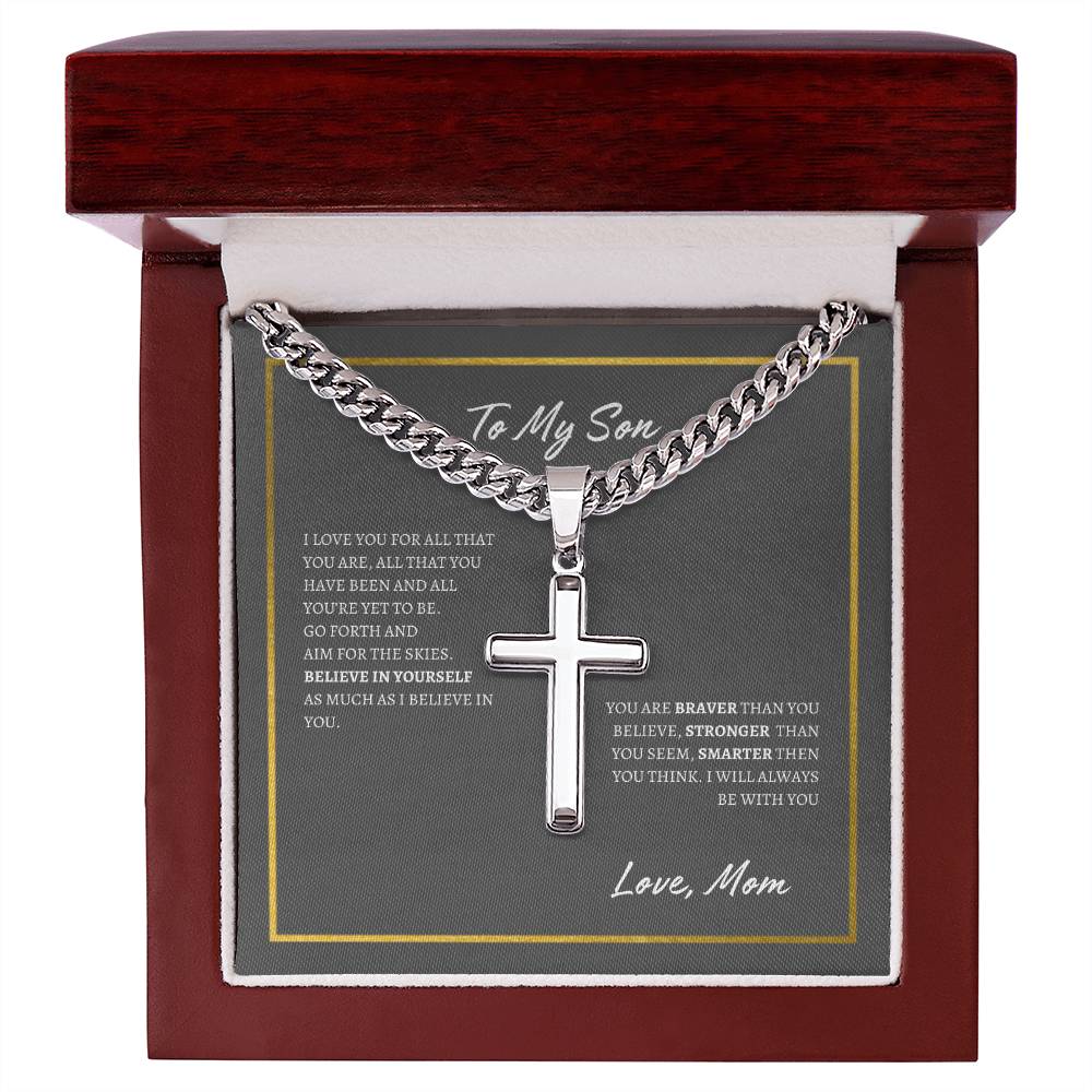 Cuban Chain with Artisan Cross Necklace | To Son From Mom