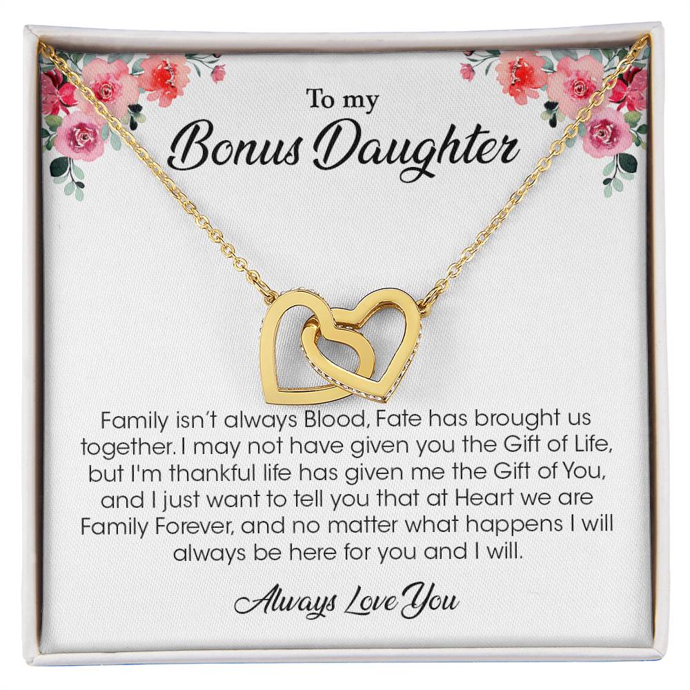 Interlocking Hearts necklace,  To My Bonus Daughter | Always Love You