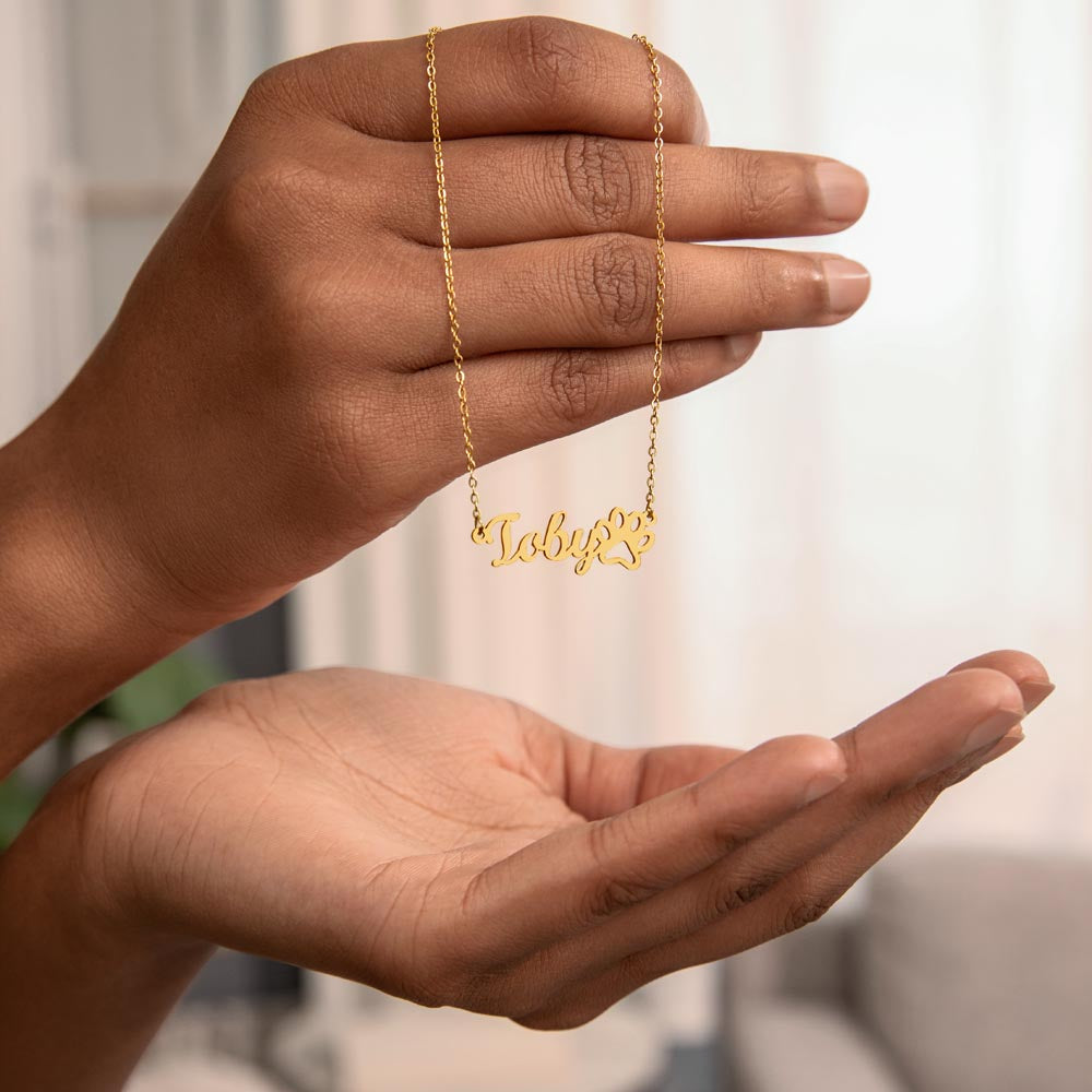 Personalized Name Necklace With Dog Paw