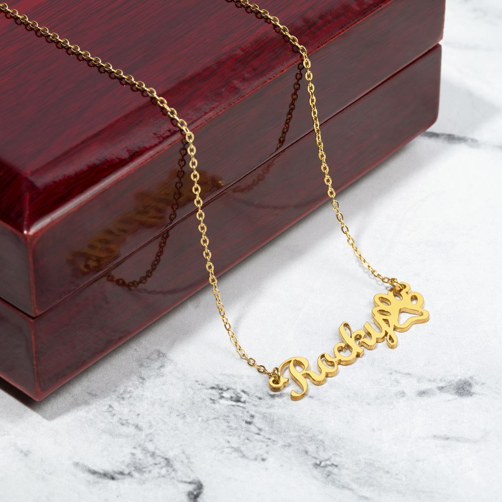 Personalized Name Necklace With Dog Paw