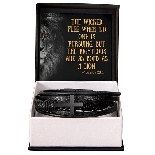 Men's Lionheart Cross Leather Bracelet