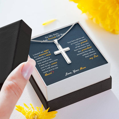 Stainless Steel Cross Necklace, To My Son | I Am Proud Of You