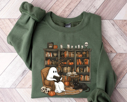 Ghost Library Crewneck Pullover Sweatshirt